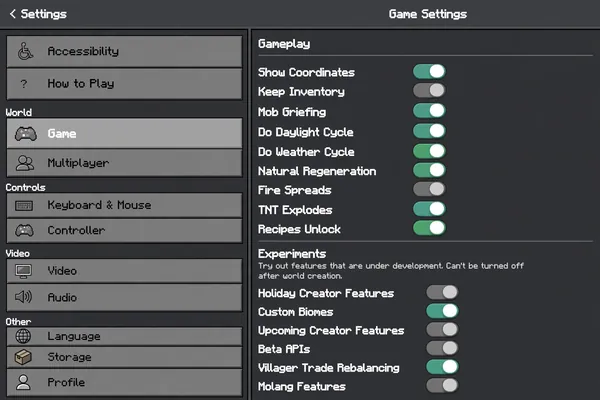 Check Experimental Settings