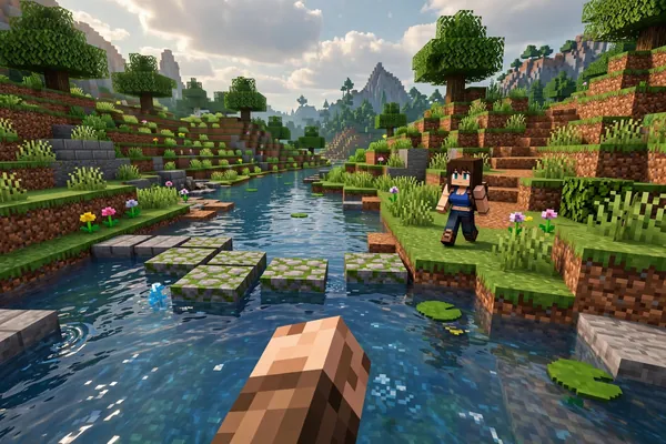 Jenny walking behind the player across hills or a river